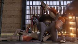 3d_(artwork) absurd_res anal anal_sex anthro bodily_fluids bovid canid canine caprine digital_media_(artwork) female femboy fox futanari genital_fluids genitals goat group group_sex handjob handjob_while_penetrated hi_res horn intersex intersex/male lagomorph male mammal masturbation penetration penile penis precum rabbid_foulfellow_(sanythefox) rose_(rosethegoat) sany_van_fox sanythefox sex threesome trio wings wolpertinger