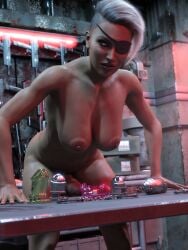 3d big_penis black_futa chastity_cage cuffs dominant dominant_futa eyepatch futa_only futadom futanari intersex muscular muscular_futa penis short_hair