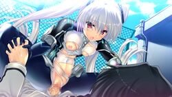 breasts censored game_cg gray_hair love_2_quad naruse_hirofumi nipples sex tied_hair torn_clothes tsukuba_mirai twintails wet