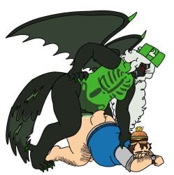 007n7_(forsaken) 1boy 1futa 1x1x1x1_(forsaken) betrayed_1x1x1x1 cum cum_in_ass cum_inside fat_male female forsaken_(roblox) futa_on_male futanari green_cum hate_sex holding_down intersex karkatowned laying_on_stomach male roblox roblox_game robloxian simple_background skeleton straight tagme tail wings