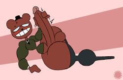 aliasing angus_delaney anthro artist_logo artist_name balls bar_emanata bear big_balls big_penis blush blush_lines bodily_fluids bottom_heavy bottomwear bottomwear_down brown_body brown_fur clothed clothing crossbar_emanata curvy_figure digital_media_(artwork) emanata eyelashes eyewear featureless_feet feet femboy flash_emanata fur genitals geometric_background glasses grin hat headgear headwear huge_balls huge_cock huge_hips huge_thighs humanoid_genitalia humanoid_penis logo lying male mammal masturbation necktie night_in_the_woods on_side pants pants_down partially_clothed penile penile_masturbation penis signature simple_background small_waist smile solo sweat sweatdrop sweater text thatdawgmurray thick_thighs topwear wide_hips