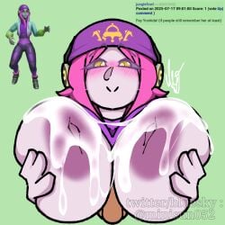 1boy 1boy1girl big_breasts bluesky_username blush breasts cum cum_on_breasts cumshot female fey_yoshida metaverse_champions minisun052 paizuri penis purple_body reference_image request roblox rule_34_comment tagme twitter_username watermark wearing_hat yellow_eyes