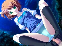 brown_hair censored game_cg green_eyes inakoi midou_chihiro panties penis underwear whirlpool