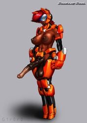 1futa animal_genitalia_on_humanoid armor dark-skinned_futanari exposed_torso functionally_nude futanari g1r0r0 horse horsecock horsecock_on_humanoid huge_cock huge_testicles intersex penis solo_futa