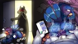 absurd_res ambiguous_focus ambiguous_gender anal anal_sex anthro anus berdly bodily_fluids caught caught_and_continued caught_off_guard condom condom_wrapper crying deltarune duo erection futa_on_male futanari halfpricesouls hi_res intersex male male/ambiguous penetration sex sexual_barrier_device solo_focus tears toriel undertale undertale_(series) wearing_condom