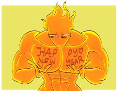 bara blush breasts bulge cleavage fire gay looking male muscular only pec_play pecs pectorals pleasured slutboy tiddies yaoi