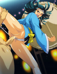 blue_hair blush censored combat_sex drum fighting gureko_rouman happy_sex headband instrument kicking kimono leg_lift panties panties_aside panty_pull pussy pussy_juice sex source_request sweat umbrella underwear vaginal_penetration