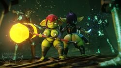 16:9 3d_(artwork) 4_fingers amber_eyes areola armor ass atmosphere atmospheric_perspective belly bevor big_breasts big_butt big_ears biped blush bone breasts chainmail clothed clothing digital_media_(artwork) ear_piercing ear_ring enna_(palewdasarts) exposed_breasts faceplate fantasy female female_humanoid fingers footwear genitals giant_hammer goblin goblin_female green_body hair hammer hi_res holding_object holding_weapon humanoid knight maul melee_weapon mina_(palewdasarts) nipple_piercing nipples oversized_weapon paladin palewdas_arts palewdasarts_(modeler) partially_clothed piercing poster purple_hair red_hair ring_piercing shield shortstack skeleton slightly_chubby sword tagme thick_thighs tools unconvincing_armor undead vulva wallpaper warrior weapon widescreen