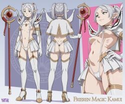 1girls 2026 armor artist_name big_breasts bikini_armor blunt_bangs blush breasts cameltoe closed_mouth clothing_cutout collarbone cosplay covered_nipples cowboy_shot crossover detached_sleeves earrings elbow_gloves elf english_text eyebrows_visible_through_hair female female_only fingerless_gloves frieren frieren_beyond_journey's_end gloves green_eyes grey_hair hair_ornament hair_ribbon hand_on_hip hands_on_hips highleg highleg_panties holding impractical_outfit jewelry kamui_(kill_la_kill) kill_la_kill large_breasts leotard long_hair looking_at_viewer matoi_ryuuko_(cosplay) medium_breasts midriff navel open_mouth panties pointy_ears ponytail revealing_clothes ribbon shiny short_hair shoulder_armor showgirl_skirt sidelocks silver_hair simple_background skindentation skirt small_breasts smile solo sousou_no_frieren standing stomach sword tattoo text thigh_boots thighhighs thighs twintails underboob underwear weapon white_background white_gloves white_hair white_legwear white_panties yatagarasupen