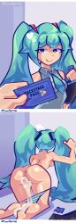 anus anus_focus anus_outline anus_peek back bangs blue_hair breasts collared_shirt comic comic_page comic_panel comic_strip condom condom_wrapper cum cum_drip cum_in_pussy cum_inside cum_on_body cumshot dripping dripping_cum from_behind front_view hair hair_ornament hatsune_miku hatsune_miku_(cosplay) kneeling kneeling_female kneeling_on_ground kneeling_position light_blue_hair lowered_panties medium_ass on_all_fours on_floor overflow overflowing_cum panties panties_around_legs panties_only petite petite_body petite_breasts petite_female petite_tits pussy pussy_ejaculation pussy_focus pussy_juice pussy_juice_drip pussy_juice_string pussy_juice_trail pussy_lips pussy_peek removed_clothing removing_clothing removing_panties semen semen_in_vagina shirt skinny skinny_female skirt slim slim_body slim_female slim_figure slim_waist small_ass small_breasts smirk smirking smirking_at_viewer smug smug_face sourberries speechless text textless thin_arms thin_legs thumbs_up ticket tie tied_hair twintails vagina vaginal_fluids vaginal_juices vaginal_penetration video_game video_game_character video_game_franchise video_games vocaloid