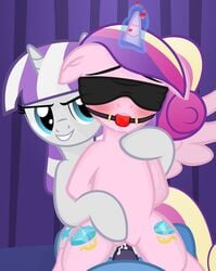 20pixels alicorn ball_gag blindfold blush cum cum_in_pussy cum_inside cutie_mark drooling equine female friendship_is_magic gag group horn male my_little_pony night_light_(mlp) penetration princess_cadance_(mlp) saliva straight threesome twilight_velvet_(mlp) unicorn vaginal_penetration wings