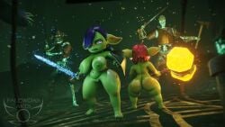 16:9 3d_(artwork) 4_fingers areola armor ass atmosphere atmospheric_perspective belly bevor big_breasts big_butt big_ears biped blush bone breasts digital_media_(artwork) ear_piercing ear_ring enna_(palewdasarts) fantasy female female_humanoid fingers genitals giant_hammer goblin goblin_female green_body hair hammer hi_res holding_object holding_weapon humanoid knight maul melee_weapon mina_(palewdasarts) nipples nude nude_female oversized_weapon paladin palewdas_arts palewdasarts_(modeler) piercing poster pubes purple_eyes purple_hair red_hair ring_piercing shield shortstack skeleton slightly_chubby sweat sword tagme thick_thighs tools undead vulva wallpaper warrior weapon widescreen