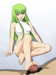 c.c. censored code_geass falchion feet female footjob green_hair highres male penis smile