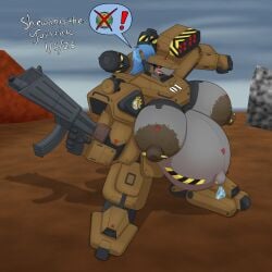 1girls 2026 activision antenna areolar_amelanism areolar_melanosis armor armored_female artist_name autocannon backpack belly_blush belly_markings big_belly big_feet big_nipples blue_hair bluesky_link blush blush_lines blushing_female breast_markings breasts breasts_on_belly brown_armor bullet_piercing clouds dark_nipples dark_sclera dated dirt downward_angle exposed_belly exposed_breasts faction_logo fanart female furaffinity_link game_character gigantic_breasts glands_of_montgomery grey_body hazard_stripes heavy_gear helmet holding_gun holding_object holding_weapon hunter_mkii landscape_background large_areolae living_machine living_vehicle looking_at_viewer machine_girl mecha mecha_girl missile_launcher missile_pod navel navel_pendant navel_piercing newgrounds_link nipple_piercing nipples open_mouth outdoors piercing ponytail popped_navel power_supply pregnant pregnant_female pregnant_robot red_eyes robot robot_girl robot_humanoid rocks sagging_breasts segmented_body sharp_canines shewantsthejoystick shoulder_pads smoke_launcher solo standing thick_thighs treads triangle_(marking) watermark yelling