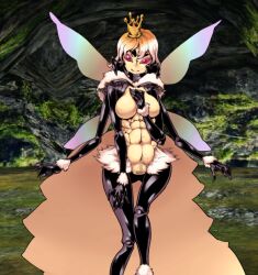 arthropod_girl arthropod_limbs bee bug censored chitin compound_eyes crown extra_arms mon-musu_quest! monster_girl mosaic_censoring queen queen_bee_(mon-musu_quest!) wings