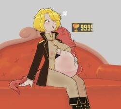 1girls 2025 bare_belly belly_expansion big_belly blonde_hair huge_belly kurovah lactation_through_clothes limbus_company overeating project_moon sancho_(limbus_company) sketch solo solo_female stuffed_belly stuffing tagme weight_gain