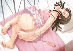 1girls anus ass bakemonogatari bare_shoulders barefoot blush bottomless breasts brown_eyes brown_hair curvy erect_nipples feet female hairband hamoto looking_back lying masturbation monogatari_(series) nipples nisemonogatari no_panties on_bed on_side open_mouth pillow see-through sengoku_nadeko skirt soles solo strap_slip toes uncensored vibrator