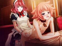 1boy 1girl 1girls anal anal_sex ass_grab black_cyc blue_eyes blush breasts censored clothed_female_nude_male clothed_sex collar domination dress erect_nipples female_penetrating female_penetrating_male femboy femdom frills game_cg intersex kujou_reika long_hair maid_headdress maid_outfit male male_penetrated malesub mugen_kairou mugen_kairou_2 nipples open_mouth pegging pink_hair shiizaki_hinaki strap-on strapon taken_from_behind taro_(mugen_kairou) thighhighs