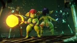 16:9 3d_(artwork) 4_fingers amber_eyes areola ass atmosphere atmospheric_perspective belly bevor big_breasts big_butt big_ears biped blush bone breasts digital_media_(artwork) ear_piercing ear_ring enna_(palewdasarts) fantasy female female_humanoid fingers genitals giant_hammer goblin goblin_female green_body hair hammer hi_res holding_object holding_weapon humanoid knight maul melee_weapon mina_(palewdasarts) nipple_piercing nipples nude oversized_weapon paladin palewdas_arts palewdasarts_(modeler) piercing poster purple_hair red_hair ring_piercing shield shortstack skeleton slightly_chubby sword tagme thick_thighs tools undead vulva wallpaper warrior weapon widescreen