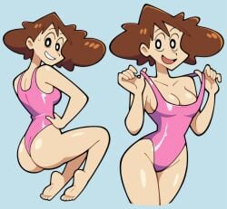 1girls ass ass_shot barefoot big_ass breasts brown_hair cleavage crayon_shin-chan feet female female_only hips looking_back mature mature_female mature_woman milf misae_nohara mob_face mother multiple_views one-piece_swimsuit pink_swimsuit rework small_breasts smile stealth_brock sweatdrop swimwear thighs