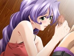 handjob hitozuma_hime_club long_hair ooishi_kagari penis purple_hair uncensored