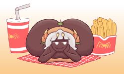 1male 2d 2d_(artwork) arachnid ass big_ass bread brown_body burger chubby chubby_femboy chubby_male digital_drawing_(artwork) digital_media_(artwork) fangs femboy femboy_only food food_costume hal_laboratory hamburger horn horns huge_ass huge_butt kirby_(series) kirby_triple_deluxe lying lying_down male male_only massive_ass medibangpaint nintendo smile smug smug_face spider taranza white_eyes white_hair