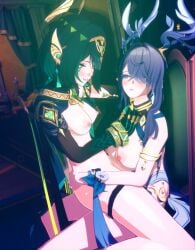 1futa 2girls 3d antlers before_kissing blender blush breasts bulge chair chair_sex deer_antlers deer_girl embrace futa_with_female futanari genshin_impact green_skin headgear horna hoyoverse implied_futa implied_sex lauma_(genshin_impact) lesbian_sex mihoyo nefer_(genshin_impact) nipples office partially_clothed passengerlamp piercing riding riding_penis showing_teeth sitting sitting_on_lap sitting_on_penis sitting_on_person teeth thighs yuri