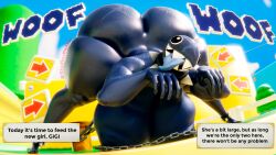 1:1 3d 3d_(artwork) absurd_res anthro areolae ass ass_bigger_than_head big_ass big_breasts big_thighs blue_body breasts breasts_bigger_than_head chain_chomp chained chains collar curvaceous curvy curvy_figure female gigi_(thecoatl034) glistening_body hi_res huge_breasts huge_butt humanoid mario_(series) mario_bros nintendo nipples not_furry panflestudios puffy_areola puffy_nipples sharp_teeth slightly_chubby solo spikes tagme teeth text thick_thighs voluptuous wet wet_body wide_hips