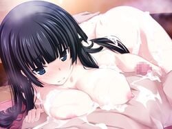 black_hair blue_eyes breasts game_cg long_hair lying_down maji_de_watashi_ni_koi_shinasai! mayuzumi_yukie nude