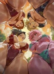 4girls ai_generated ai_generated_video animated big_breasts bikini blonde_hair cameltoe dominant_female foursome himiko_toga horns imminent_sex jiggling_breasts leotard looking_at_viewer looking_down mina_ashido momo_yaoyorozu my_hero_academia no_sound ochako_uraraka pink_hair pink_skin steam steaming_body sweat sweaty tagme toga_himiko video wet yellow_hair