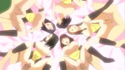 5boys 5girls animated bed big_breasts bouncing_breasts breasts censored circle_formation clothed_sex clothing female footwear glasses group_sex large_breasts love_selection male male/female multiple_boys multiple_girls orgy parallel_sex sex socks straight waitress