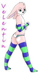 anthro ass crossdressing femboy furry half_nude heart lagomorph male pink solo thighhighs velentin_chensie_(character) ziggie13