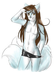 1boy anthro canine femboy fox fur furry half_nude male male_only mushni pose solo speedo swimsuit teasing tehstupidbug underwear