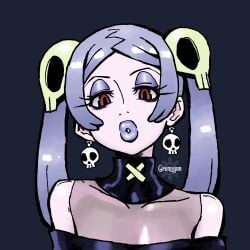 1girls aged_up big_lips bimbo_lips bimbofication bloody_marie blue_lipstick female flat_chest flat_chested goth goth_girl gremiyun grey_hair makeup marie_korbel pale_skin red_eyes skull_hair_ornament skullgirls