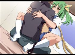 color daiyousei faceless faceless_male female footwear green_hair hair hairbow hug indoors kneehighs leg_lock male panties panties_around_leg panties_around_one_leg ponytail sex shin'ya_(nanp) short_hair side_ponytail sitting socks the_embodiment_of_scarlet_devil tied_hair touhou underwear upright_straddle white_kneehighs white_legwear wings yellow_eyes