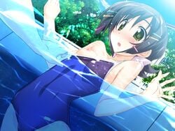 blush breasts character_request hairclip nipple nipples pool small_breasts surprised swimsuit