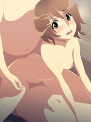 blush fat_man female highres human human_only k-on! male nude sex short_hair straight yui_hirasawa_(k-on!)