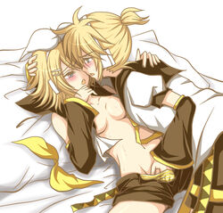 blonde_hair blush brother_and_sister cute_fang detached_sleeves fingering hair_ornament hairclip headphones incest kagamine_len kagamine_rin panties sex siblings striped striped_panties twincest twins underwear vocaloid zashiki_usagi zzz