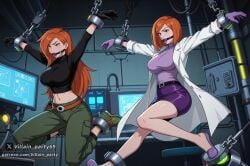 2girls ai_generated ann_possible ball_gag bdsm belt bondage bound breasts cuffs defeated disney gag gagged gloves kim_possible kimberly_ann_possible labcoat large_breasts long_hair midriff multiple_girls navel orange_hair purple_skirt restrained skirt stationary_restraints sweater turtleneck_sweater villain_party69