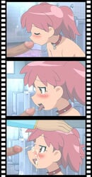 1boy 1girls 326 bathroom blowjob bondage censored comic cum cum_in_mouth facial fellatio hinata_natsumi keroro_gunsou leash oral penis saburo_mutsumi tagme