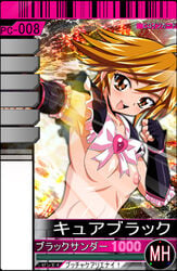 1girls areolae breasts card cure_black female female_only flat_chest futari_wa_precure futari_wa_precure_max_heart magical_girl misumi_nagisa mostly_nude nipples no_bra open_mouth orange_hair precure pretty_cure rapidangel ribbon super_form tagme