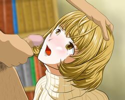 * 14mm aoki_yuriko bakuman blonde_hair blush censored female short_hair yellow_eyes