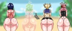 4girls ass ass_bigger_than_head ass_chart ass_focus back_view behind behind_view big_ass big_butt big_thighs blonde_hair blue_hair boku_no_hero_academia gigantic_ass green_hair hero hero_outfit_(mha) heroine himiko_toga horn horns invisible invisible_girl keyaruki kyoka_jiro massive_ass mei_hatsume messy messy_hair my_hero_academia no_pants pink_hair posing posing_for_the_viewer punk punk_girl pussy pussy_peek school_uniform schoolgirl shiny_skin shirt skirt tank_top thighs thong tooru_hagakure