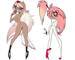 2demons 2girls accurate_art_style artist_request cherri_bomb demon demon_girl demon_girls demon_humanoid demons hazbin_hotel helluva_boss source_request tagme verosika_mayday_(helluva_boss) vivienne_medrano vivziepop