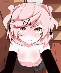 animated doki_doki_literature_club eclipxare goth grabbing_breasts looking_at_viewer looking_up natsuki_(doki_doki_literature_club) pov tsundere