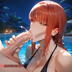 1boy1girl ai_generated blowjob chainsaw_man close_up clothed cum cum_in_mouth cum_inside cum_on_face curvy fellatio handjob light-skinned_female light-skinned_male makima_(chainsaw_man) mixoai mommy naughty_face patreon red_hair side_views yellow_eyes