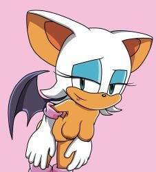 accurate_art_style bat_wings boots breasts breasts gloves green_eyes hands_on_knees leaning_forward looking_at_viewer looking_seductive naked naked_female nude nude_female rouge_the_bat saucemon7 self_upload sonic_(series) sonic_the_hedgehog_(series) sonic_x wings