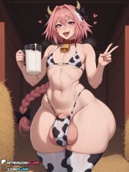 1boy 1femboy 2025 ai_generated ass ass barn belly belly_button big_ass big_butt big_penis big_testicles big_thighs bikini blush bulge cow_ears cow_print cowbell cum_in_container cum_in_cup cum_inside curvy curvy_ass curvy_figure fate/apocrypha fate/grand_order fate_(series) heart hi_res high-angle_view high_quality high_resolution highres holding_cup holding_mug holding_object huge_ass huge_butt huge_hips huge_testicles huge_thighs indoors large_ass large_butt large_penis large_testicles large_thighs long_hair navel navel_piercing open_mouth panties penis penis_bulge pink_hair plumpi standing stockings testicles thick_thighs v v_sign veiny_penis wheat wide_hips