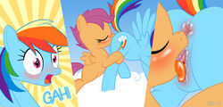 ass blush cum cunnilingus english_text equine female friendship_is_magic hair hooves licking my_little_pony oral pegasus pussy rainbow_dash_(mlp) raised_tail scootaloo_(mlp) sex smooth_skin tail text tongue wings yuri zed001