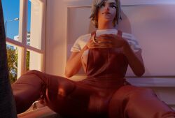 1futa 3d big_penis biting_lip blizzard_entertainment blonde_hair blue_eyes bulge bulge_through_clothing futa_only futanari huge_cock mercy overalls overwatch penis_outline sideboob solo solo_futa xxxpapermanxxx